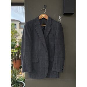 Vintage Handcraft Robert Kent 40R Regular Wool Gray Plaid Sport Coat Suit Jacket